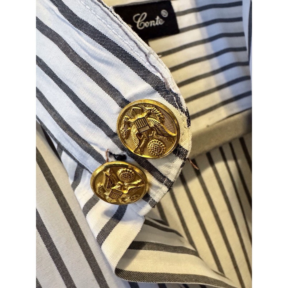 Bruno Conte Mens Dress Shirt Size 15-1/2 White Striped French Cuffs Button Up - Picture 6 of 7